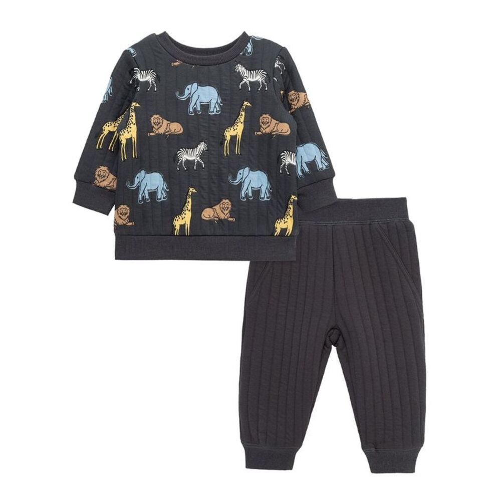 Little Me Baby-Boys  2Pc Safari Sweatshirt Set, Grey